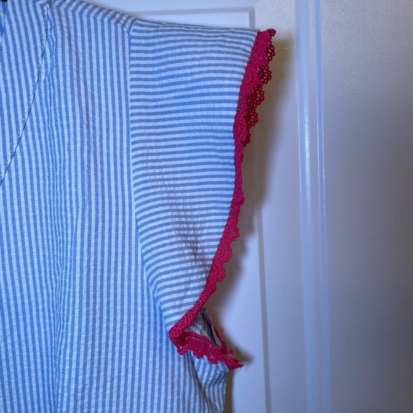 ANDREE Blue/White Seersucker Dress w/Pink Trim - Picture 3 of 5